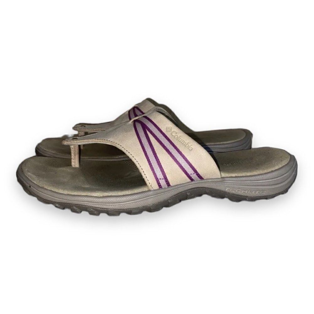 Columbia Santiam Flip Flops Tan / Purple‎ BL4668-212 Women's 10